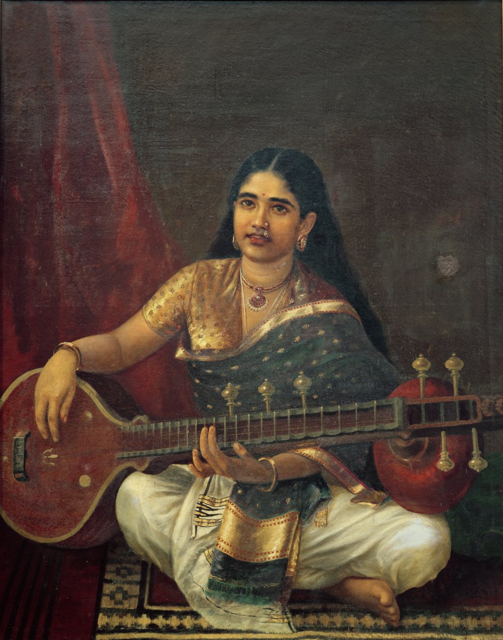 Fiatal nő egy Veena-val alkotó: Raja Ravi Varma