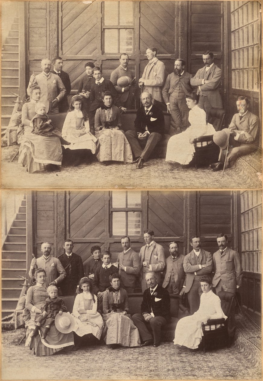 Shimla, 1887. május 17.: Alkirályi társaság. Lord William Beresford, katonai titkár, Leonard Gordon A.D.C. kapitány, Mademoiselle Clerc, Basit Blackwood tiszteletreméltó úr, F.R. Hamilton A.D.C. őrnagy, Oglivie Grant úr, Sir Donald Mackenzie Wallace alkotó: Raja Deen Dayal