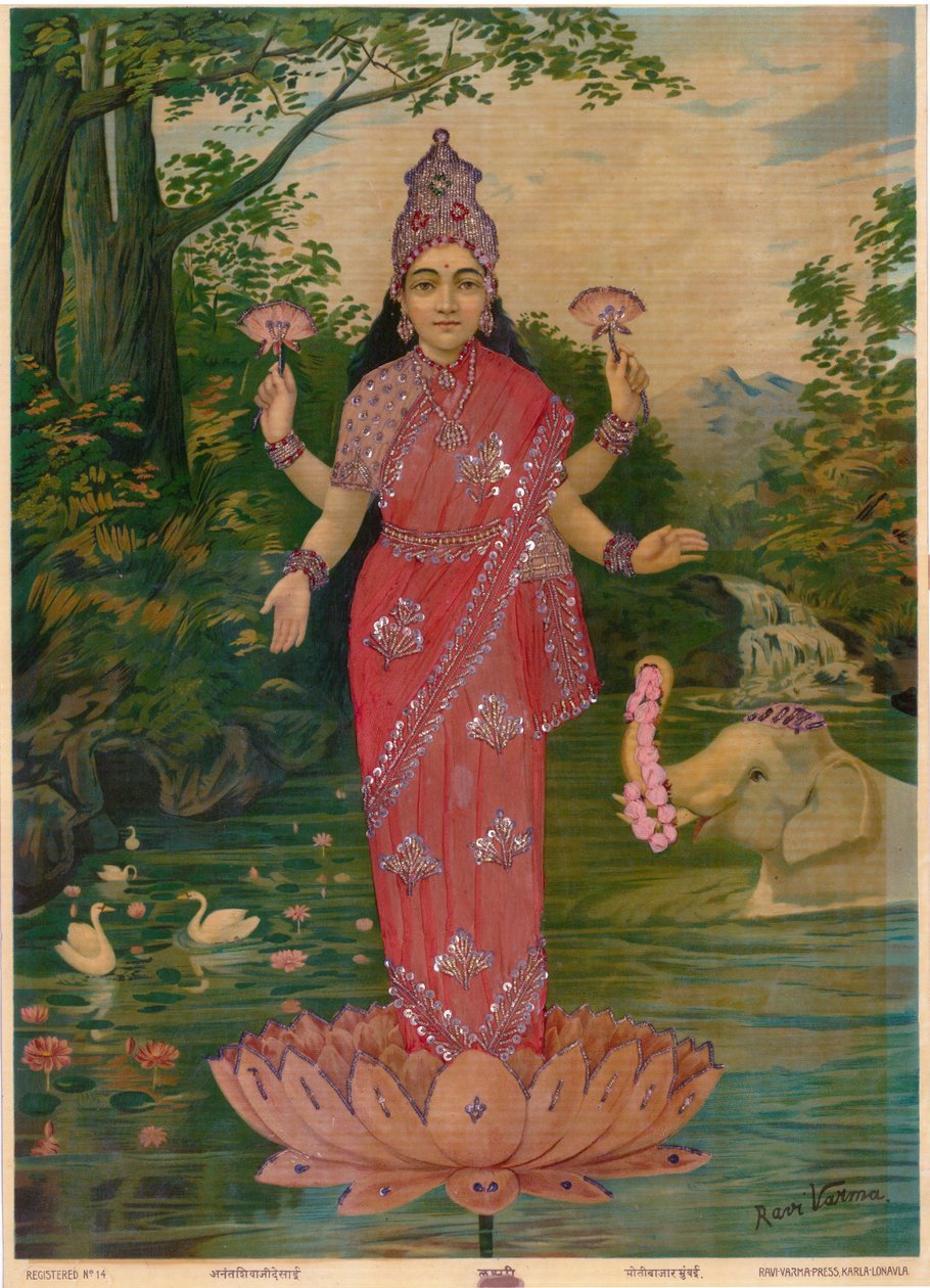 Lakshmi Embellished, a Ravi Varma Press, szerkesztés alkotó: Raja Ravi Varma