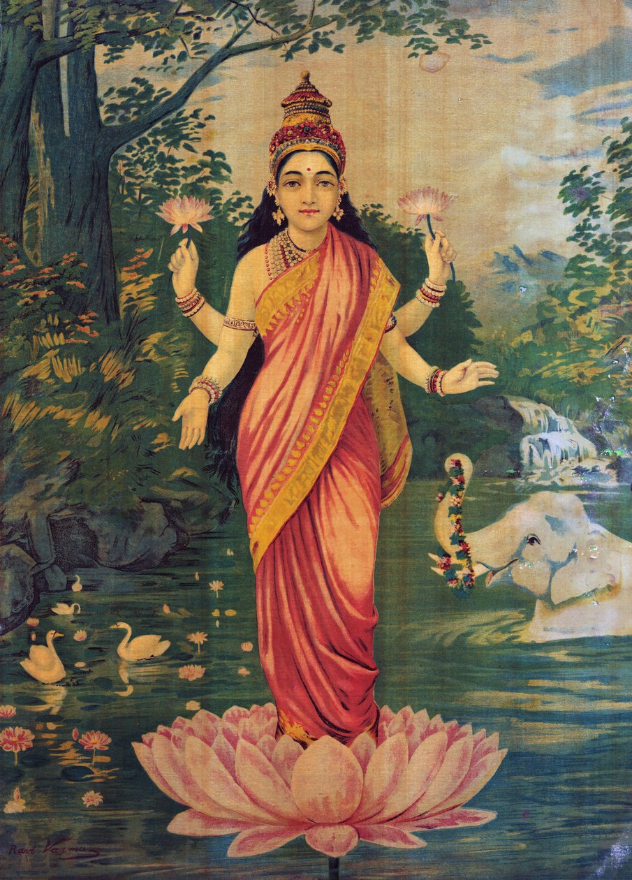 Lakshmi, Raja Ravi Varma és Ravi Varma Press, 1930-as évek, szerkesztés alkotó: Raja Ravi Varma