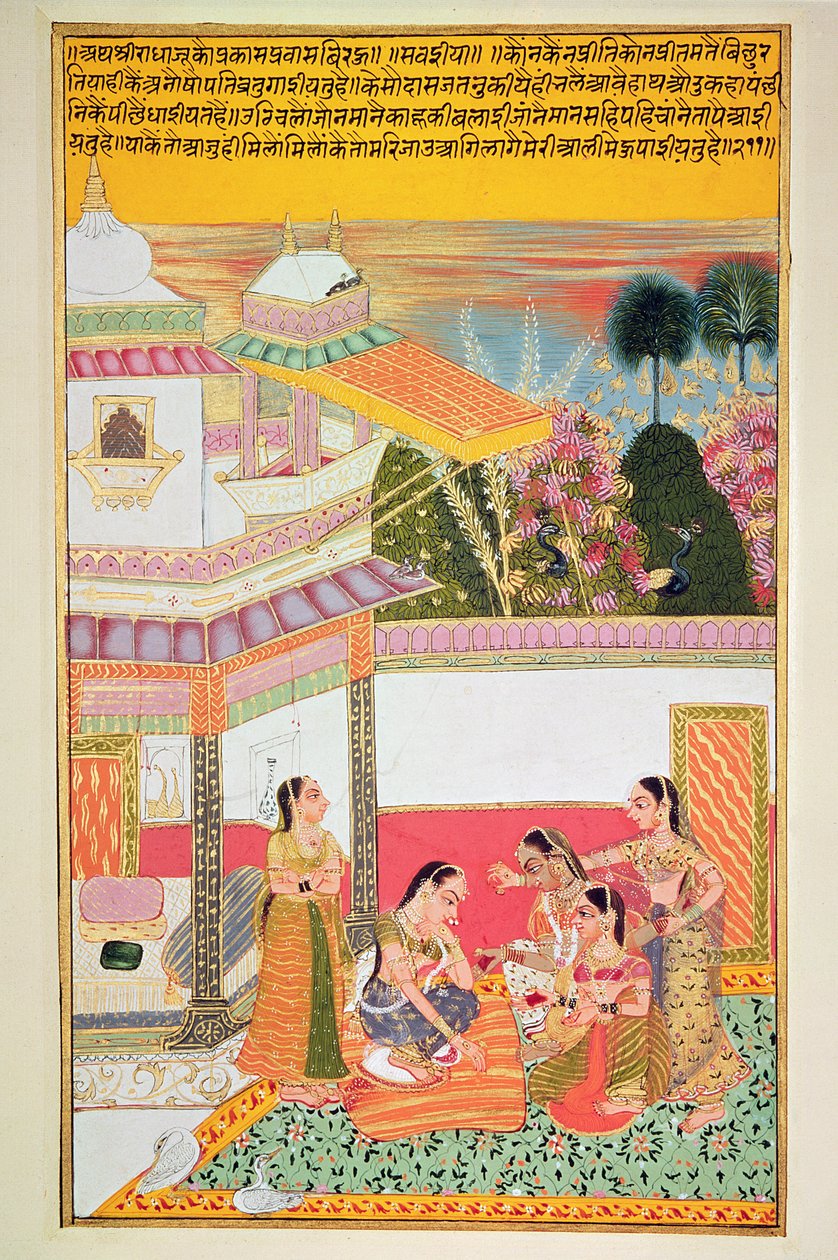 Tenyerét haldokló nő, Bundiból, 1800 (wc papíron) alkotó: Rajasthani School