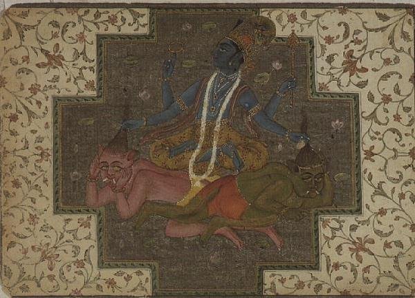 Folio 47.110/69 Visnu megöli a démonokat, Madhut és Katabh-t, a „The Markandeya Purana” „Devi Mahatmya” szekciójából, Bikaner, Rajasthan alkotó: Rajput School