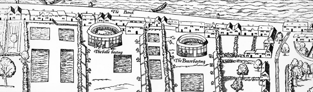 Shakespeare színházának helyszíne, a Civitas Londinum, London térképe, 1560-as fametszet részlete alkotó: Ralph Agas
