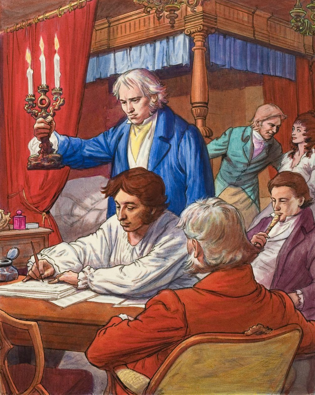 Gioacchino Rossini (1792-1868) a "Mózes imája" című művét komponálja hálószobájában (gouache, papír). alkotó: Ralph Bruce
