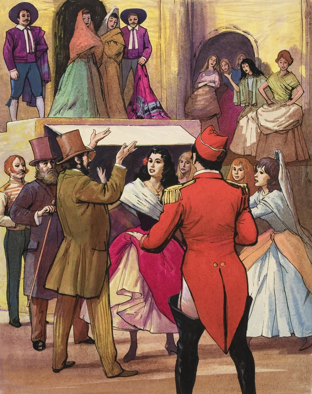 Georges Bizet (1838-75) Carmen című művének egyik jelenetének próbája (gouache, papír) alkotó: Ralph Bruce