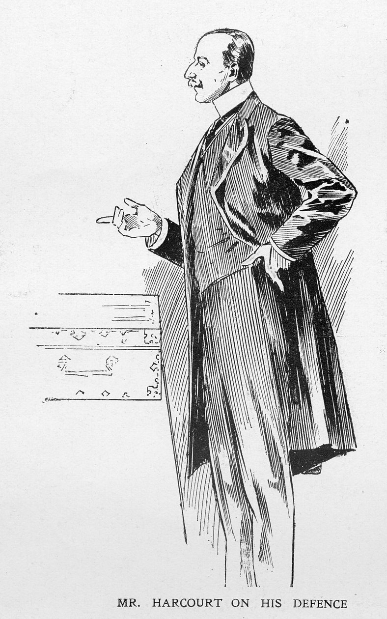 Mr. Harcourt a védelemről a „The Graphic”-ban 1906. október 27-én megjelent „The Reassembling of Parliament” című cikkéből alkotó: Ralph Cleaver