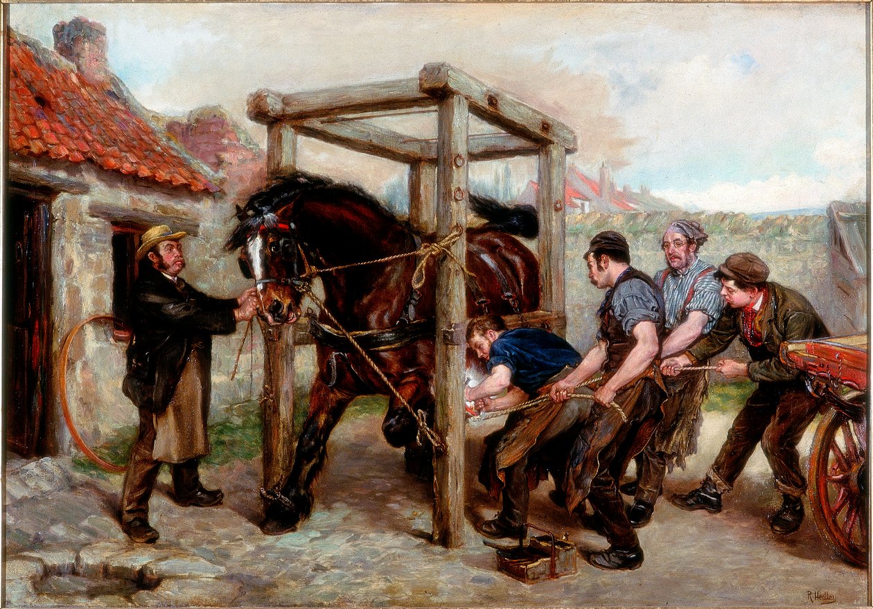 A Bay Mare patkolása, 1885-90 körül alkotó: Ralph Hedley