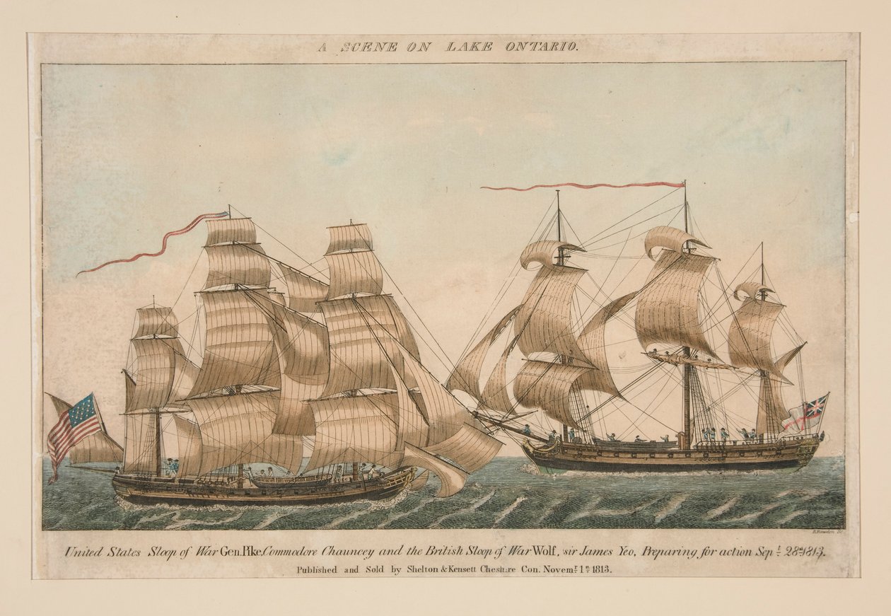 Jelenet az Ontario-tavon (Sloop Pike és Wolf) alkotó: Ralph Rawdon
