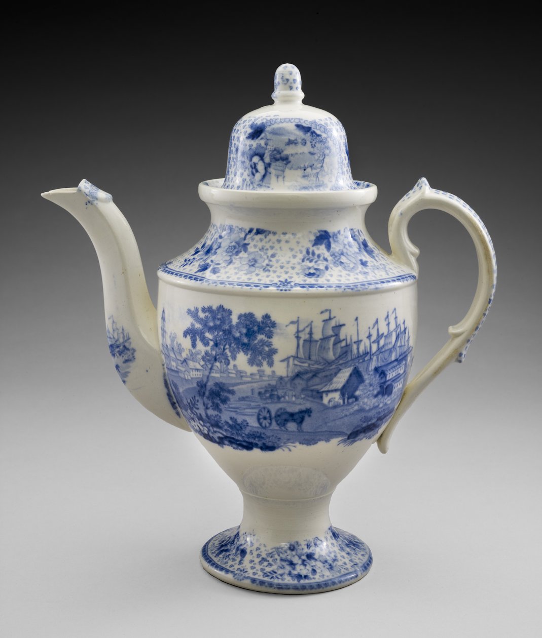 Kávékanna, c. 1829-1832 (ólommázas cserépedény transzfernyomással) alkotó: Ralph Stevenson