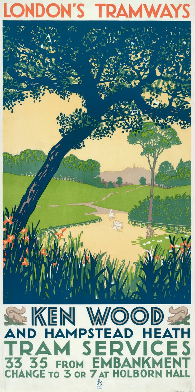 „Kenwood és Hampstead Heath”, London Megyei Tanács LCC Tramways plakátja, 1928 alkotó: Ralph and Brown Studios
