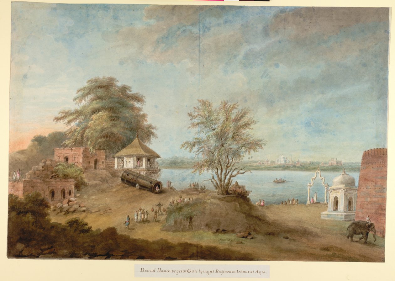 Az agrai nagy ágyú az erőd fala mellett hever, 1814-1815 körül (akvarell, papír) alkotó: Ram Sita