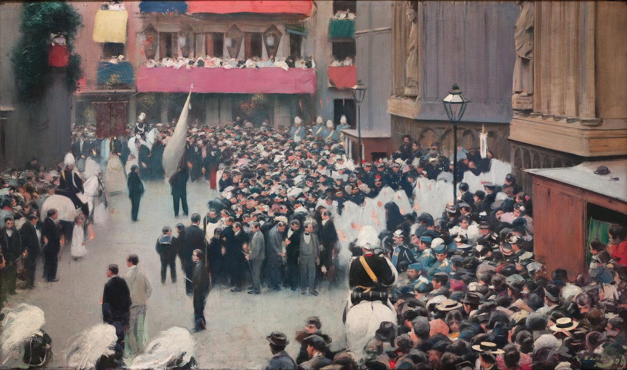 A Corpus Christi felvonulás elhagyja a Santa Maria del Mar templomot alkotó: Ramon Casas i Carbo