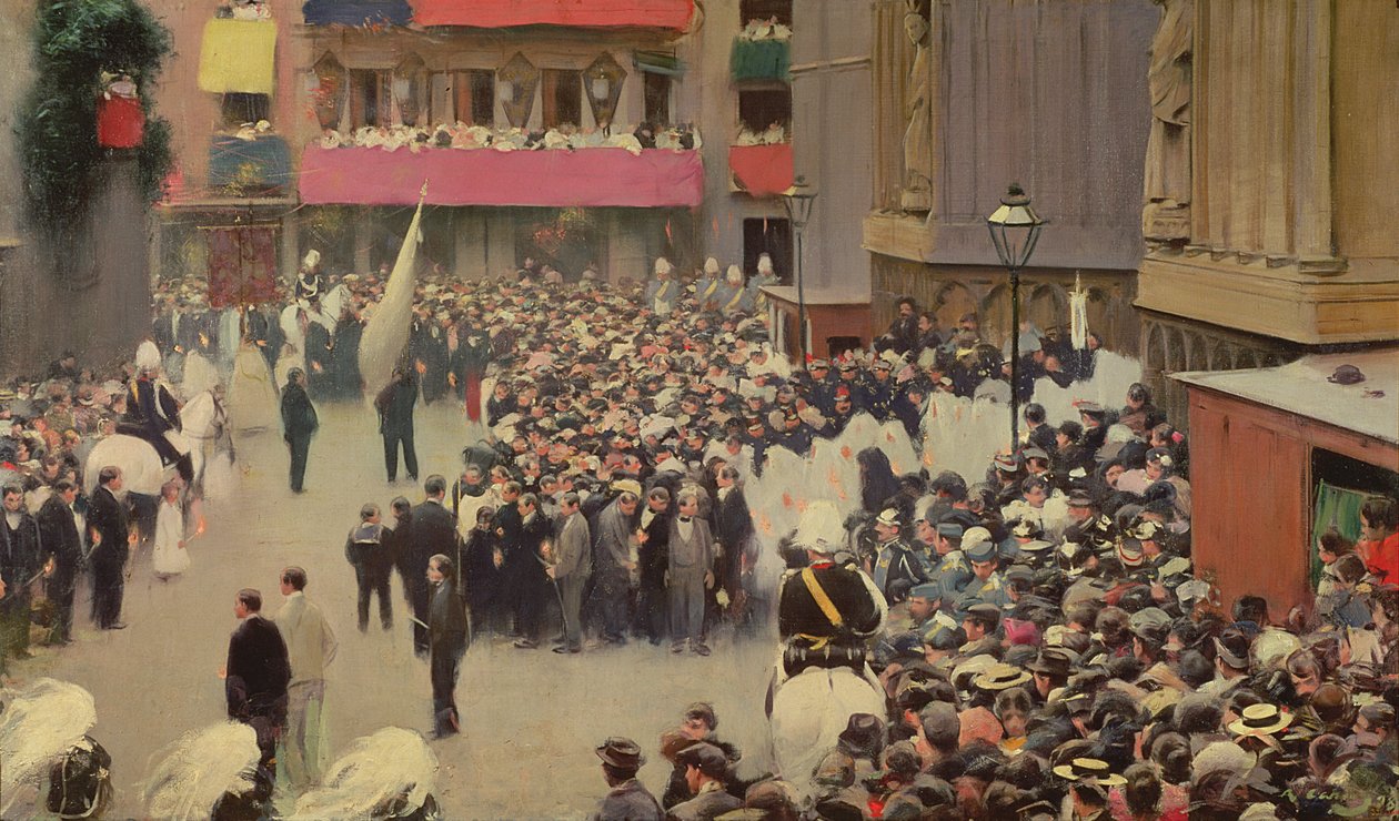 Corpus Christi körmenet elhagyja a Santa Maria del Mar templomot, 1898 alkotó: Ramon Casas i Carbo