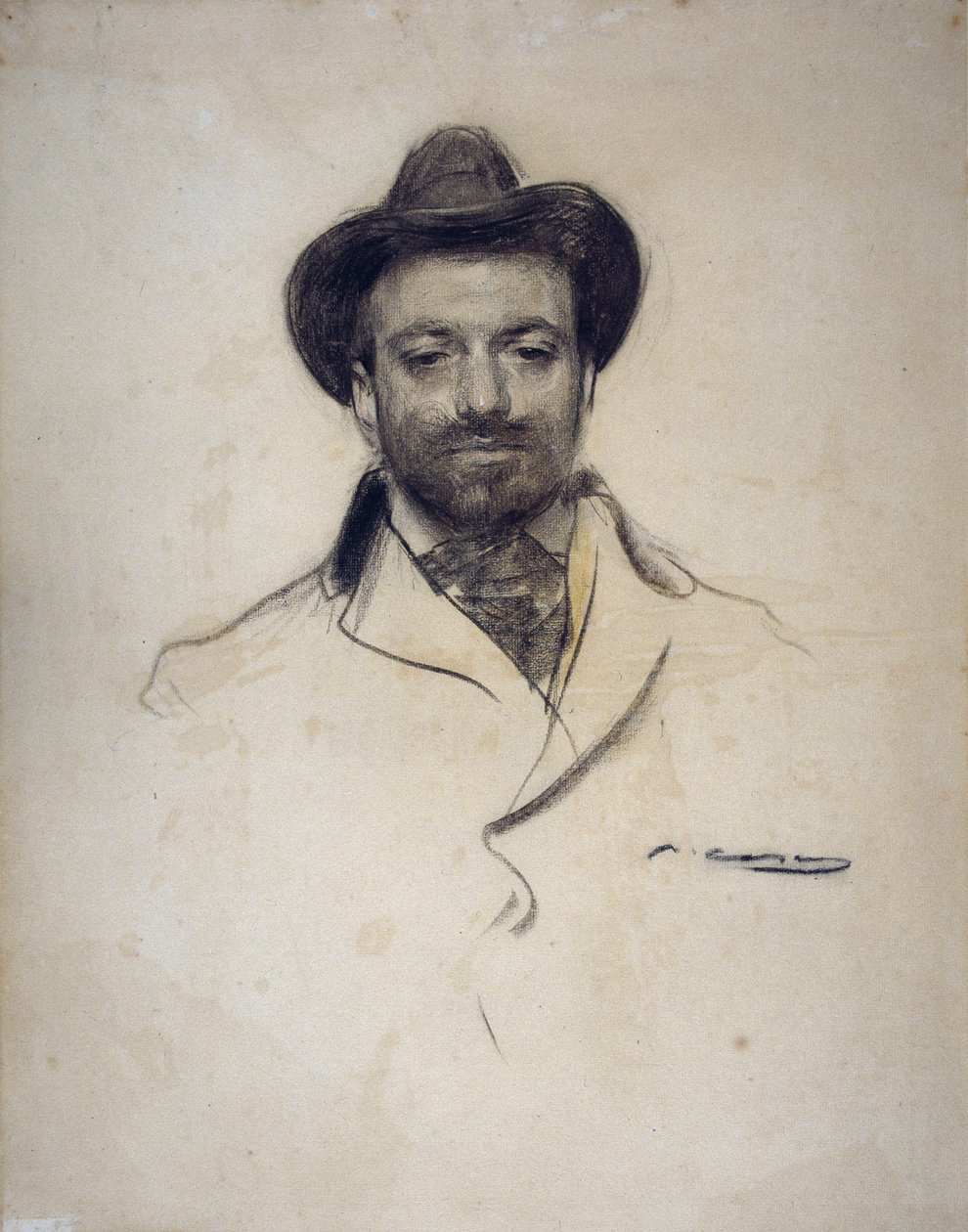 ""Jose Maria Sert (1874-1945) spanyol festő és fotós portréja" Ramon Casas (1866-1932) szénrajza 1904 Magángyűjtemény alkotó: Ramón Casas