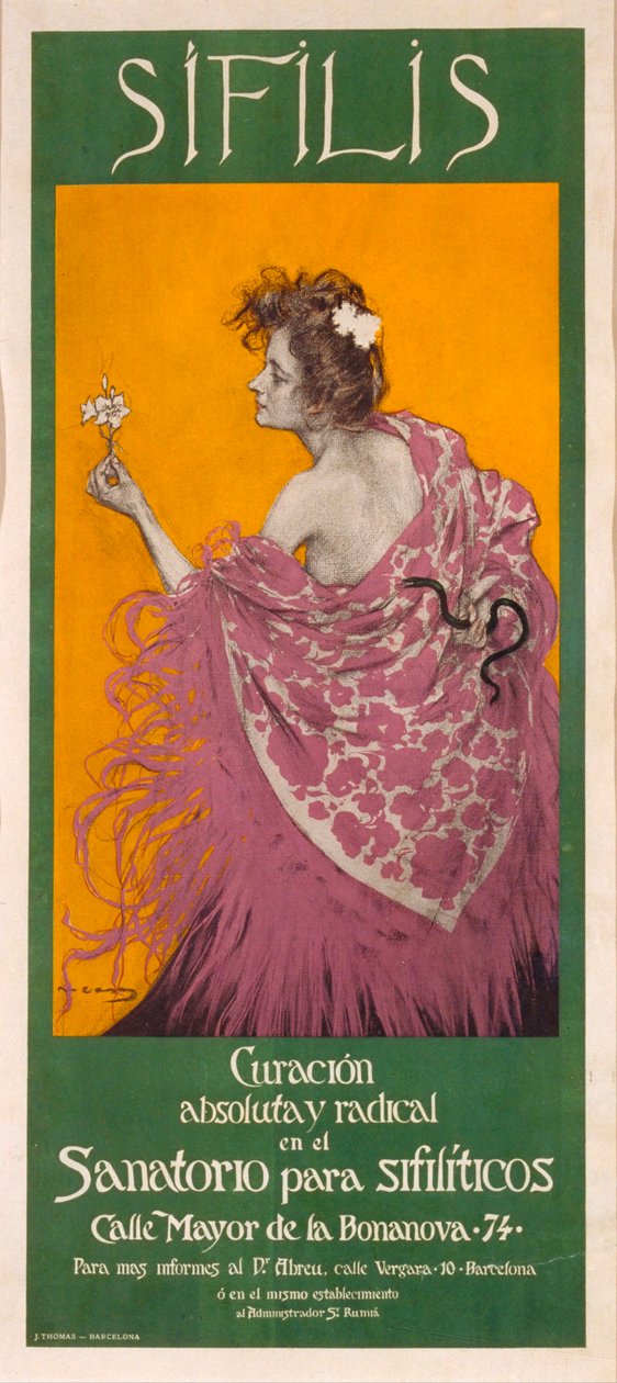 Szifilisz (plakát) - Ramon Casas (1866-1932) munkája - 1900 - Színes litográfia - 80x34,3 - Katalóniai Nemzeti Művészeti Múzeum, Barcelona alkotó: Ramón Casas