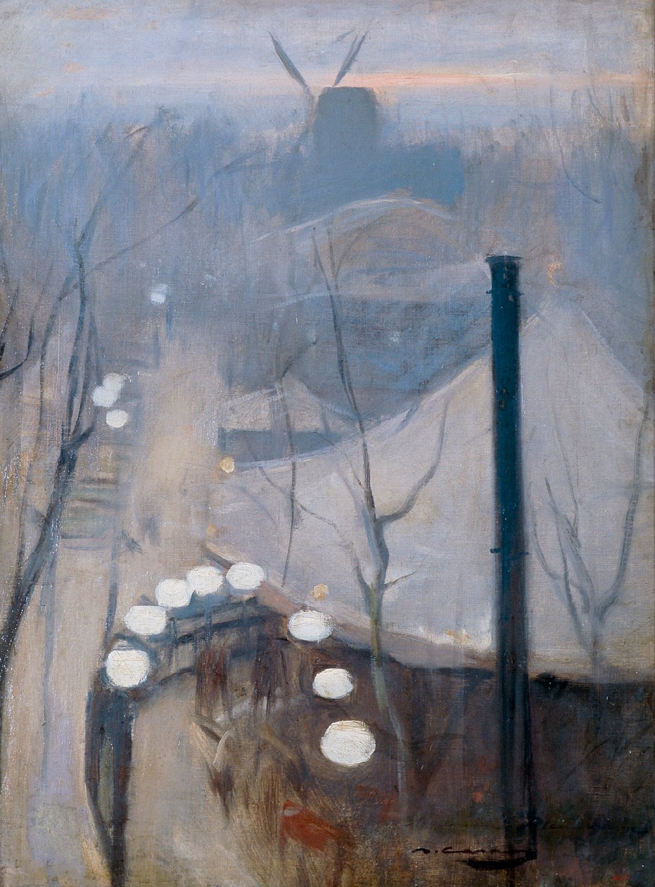 Kilátás a Montmartre kerületre egy malommal Párizsban alkotó: Ramon Casas i Carbo