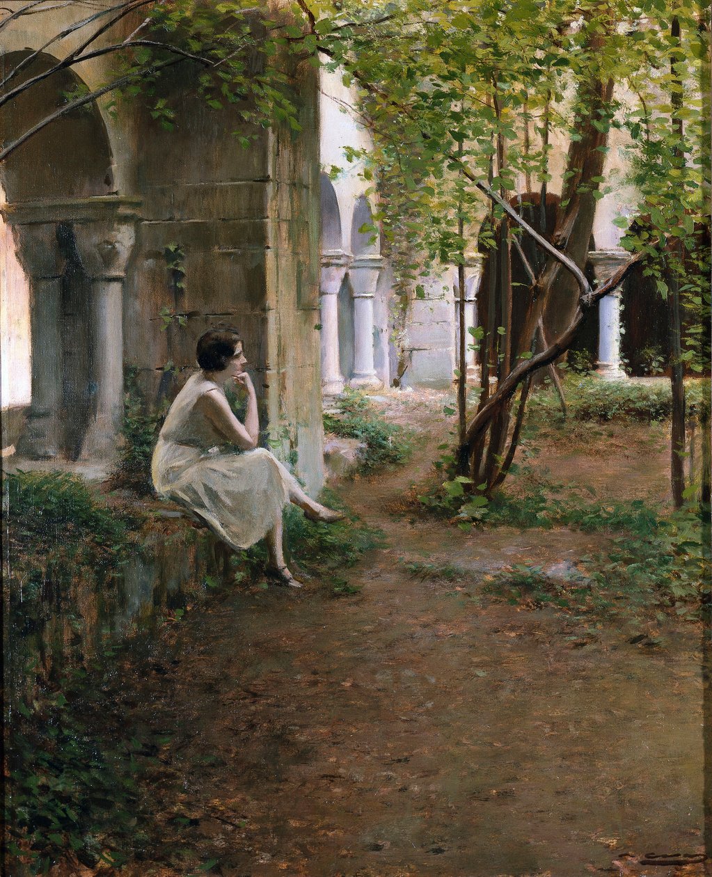 Fiatal nő meditál a kolostorban alkotó: Ramon Casas i Carbo