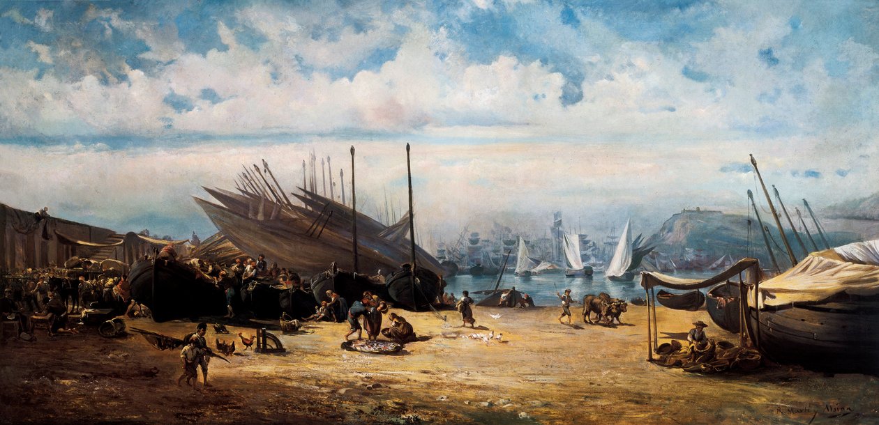 Barceloneta (Barcelona központi kerülete). Ramon MARTI és ALSINA (1826-1894) festménye alkotó: Ramón Martí Alsina