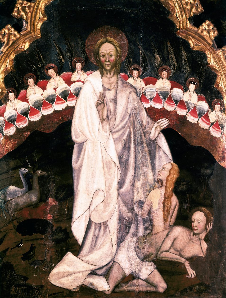 A világ teremtése, Éva teremtése alatt, a San Sebastian de Guimera templom oltárképének részlete. Rempe fán Ramon de Mur († 1435) 1402-1412. Püspöki Múzeum Vic. Katalónia Spanyolország alkotó: Ramon de Mur