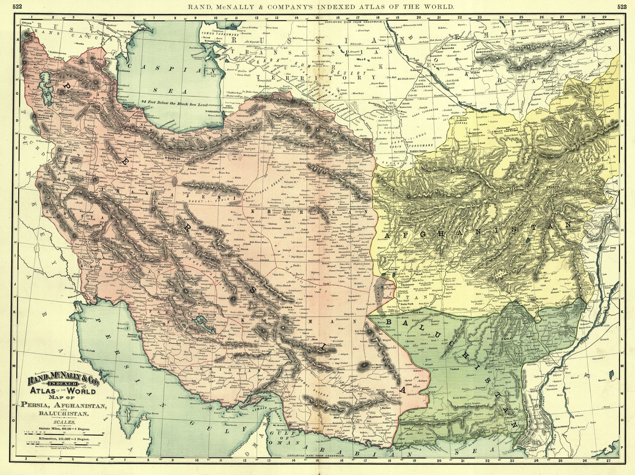 Perzsa, Afganisztán és Beludzsisztán 1892 -ben alkotó: Rand McNally and Company
