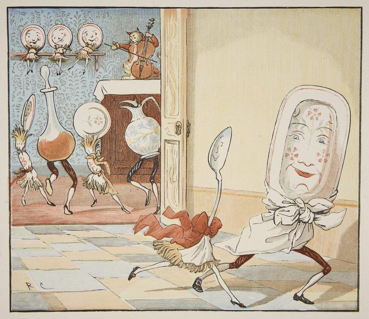 "És az edény elszaladt a kanállal", 1882 (toll és tinta, gouache és wc papíron) alkotó: Randolph Caldecott