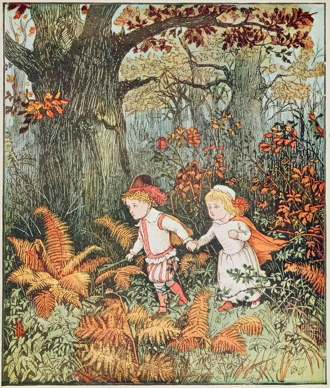 Csajok az erdőben (2 gyerek sétál az erdőben) alkotó: Randolph Caldecott