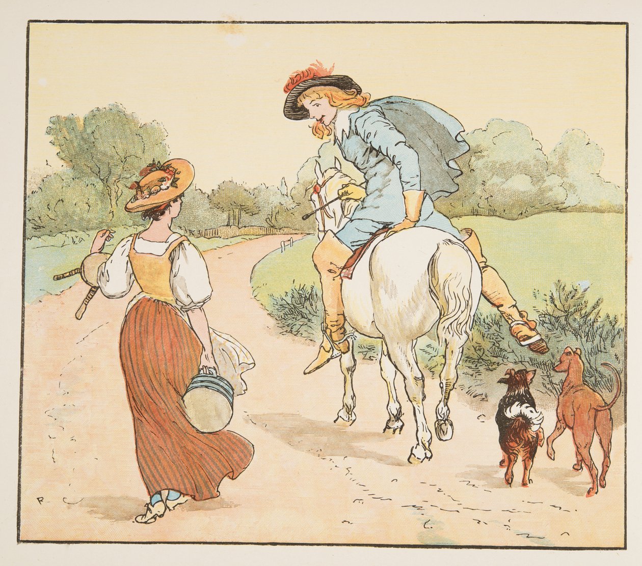 "Megyek veled, csinos szobalányom?", a The Hey Diddle Diddle Picture Book könyvéből, 1882. alkotó: Randolph Caldecott
