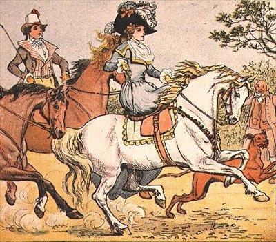 Egy szép hölgy fehér lovon a Ride a Cock Horse-tól a Banbury Crossig alkotó: Randolph Caldecott