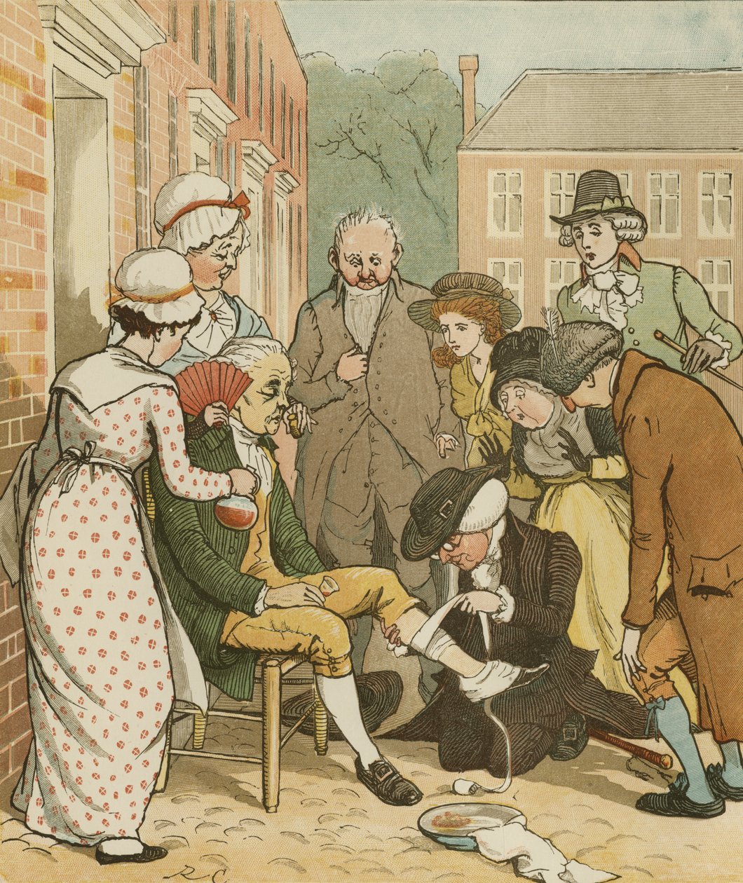Oliver Goldsmith elégia egy veszett kutya haláláról. A szomszédok felöltöztetik Islington jóemberét... Illusztráció: Randolph Caldecott alkotó: Randolph Caldecott