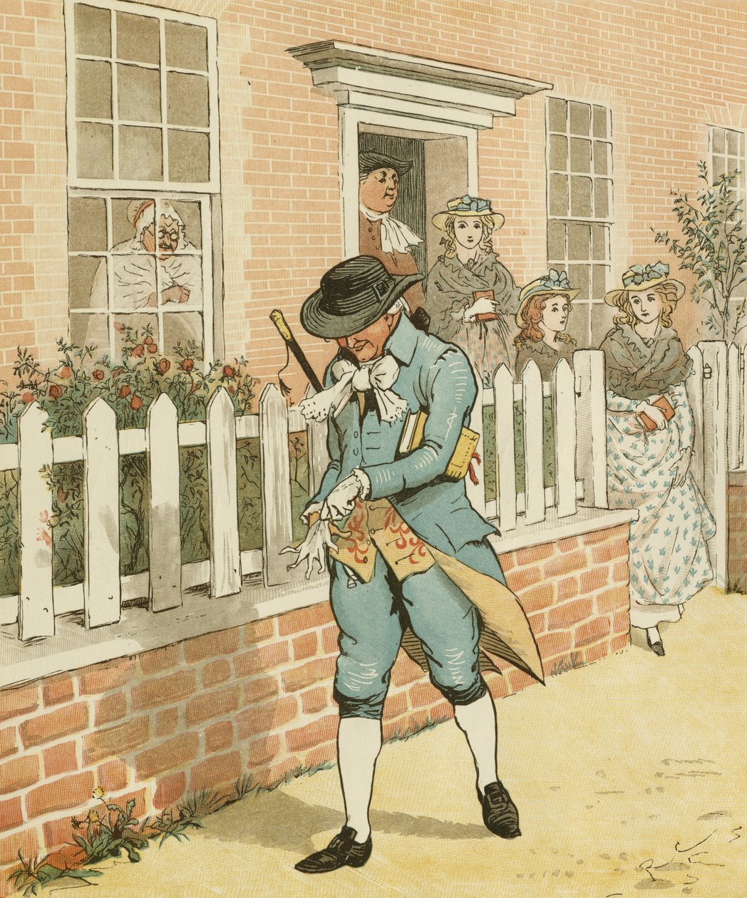 Oliver Goldsmith elégia egy veszett kutya haláláról. Islington jó embere a templomba indul. Illusztráció: Randolph Caldecott alkotó: Randolph Caldecott