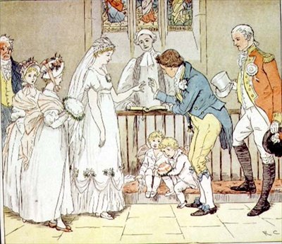 "És nagyon meggondolatlanul hozzáment a borbélyhoz" a "The Great Panjandrum" kocsmából. Frederick Warne & Co. (színes metszet) alkotó: Randolph Caldecott