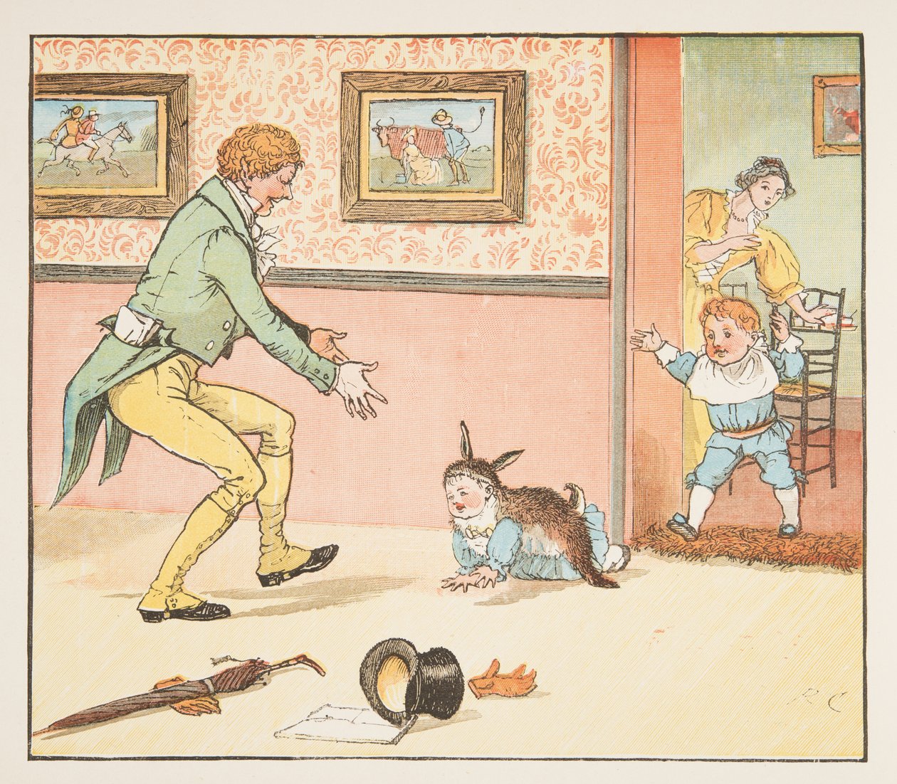 Baby Bunting nyúlbőrbe burkolva, a The Hey Diddle Diddle Picture Bookból, 1882-es pub. (színes gravírozás) alkotó: Randolph Caldecott