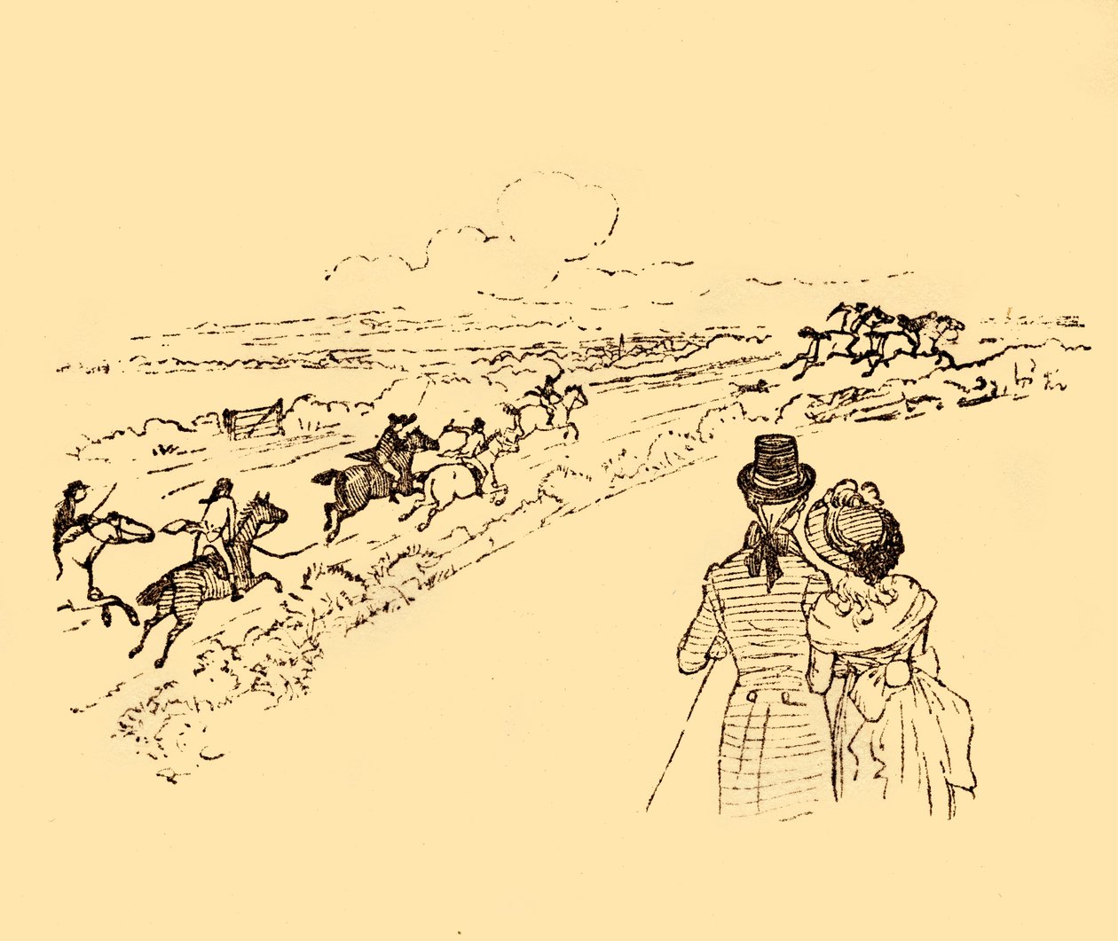 A bámészkodók nézik, ahogy John Gilpint üldözik a vidéken, 1878, 1918. alkotó: Randolph Caldecott