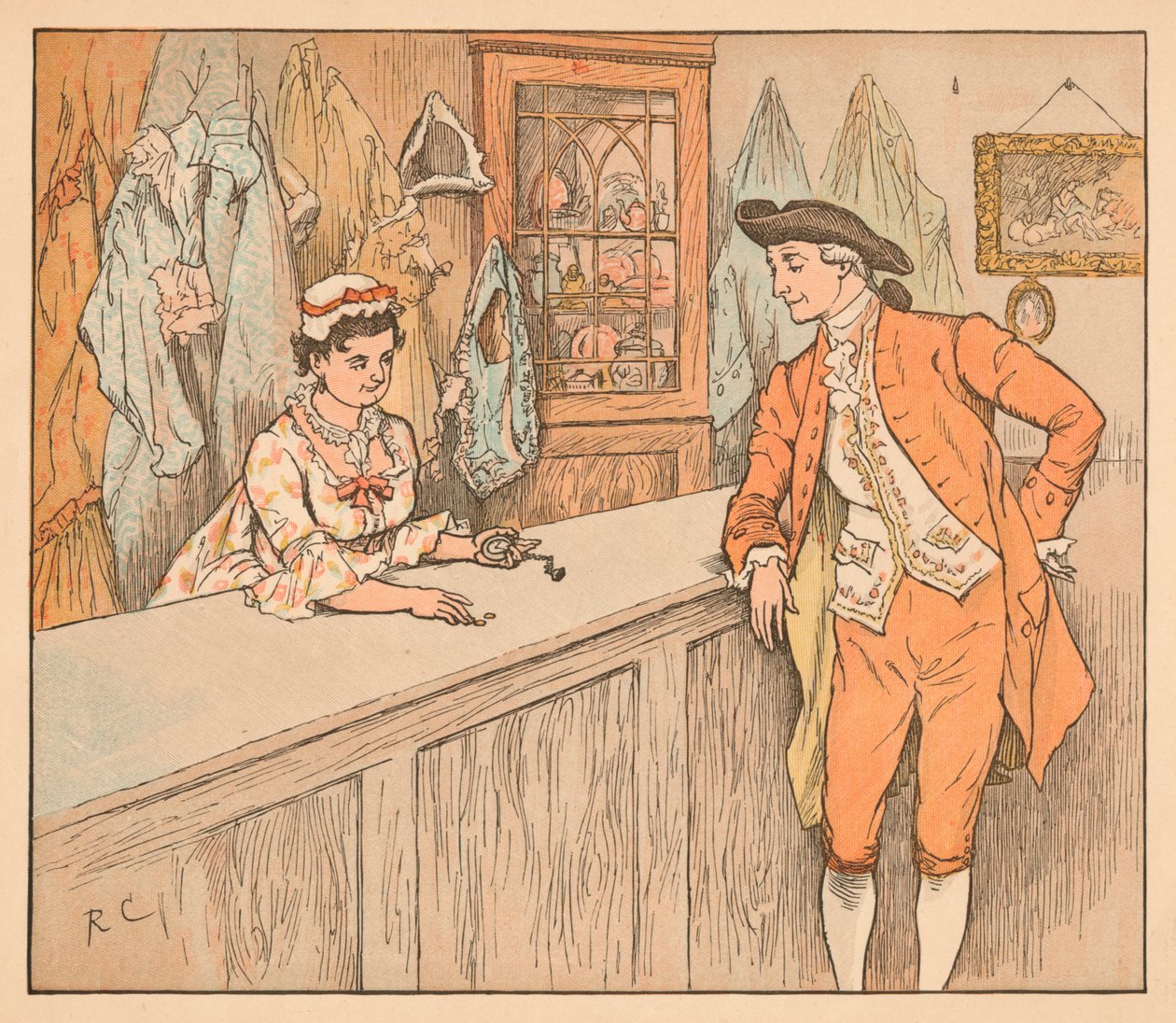 Vevő egy zálogházban, c1885, 1934. alkotó: Randolph Caldecott