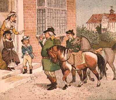 Illusztráció a kakaslovaglástól a Banbury Crossig (lovakat hozni a gyerekeknek) alkotó: Randolph Caldecott