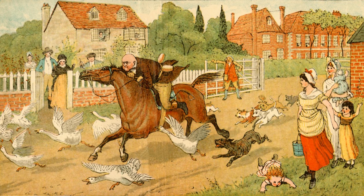 John Gilpin vágtat egy falun, 1878, c1918. alkotó: Randolph Caldecott