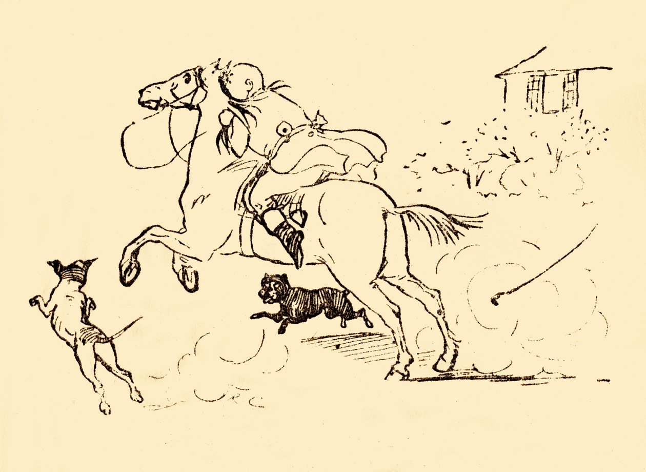 John Gilpint kutyák üldözik, miközben a lova irányíthatatlanul vágtat, 1878, 1918. alkotó: Randolph Caldecott