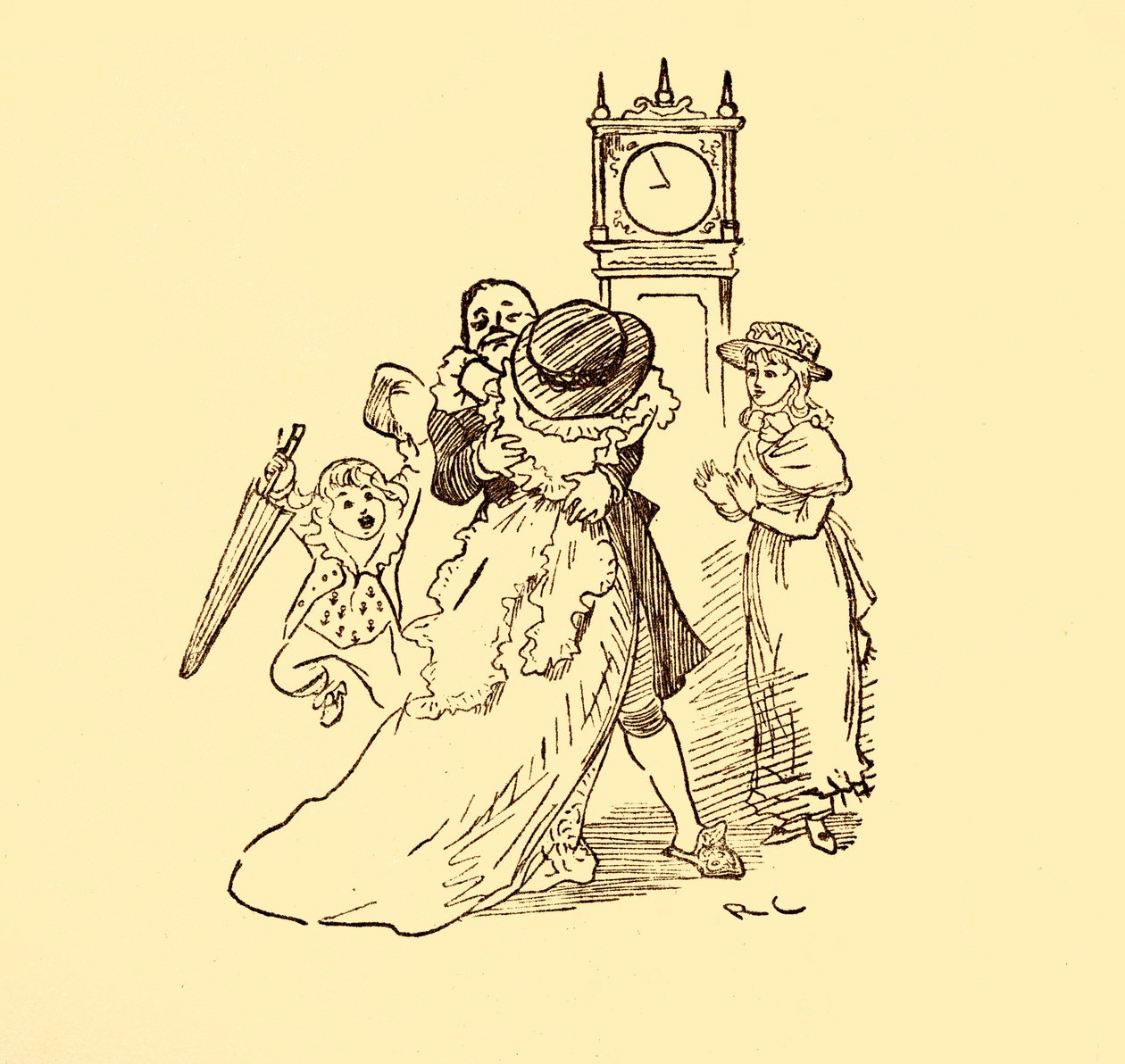 John Gilpin újra találkozik feleségével és gyermekeivel, 1878, c1918. alkotó: Randolph Caldecott