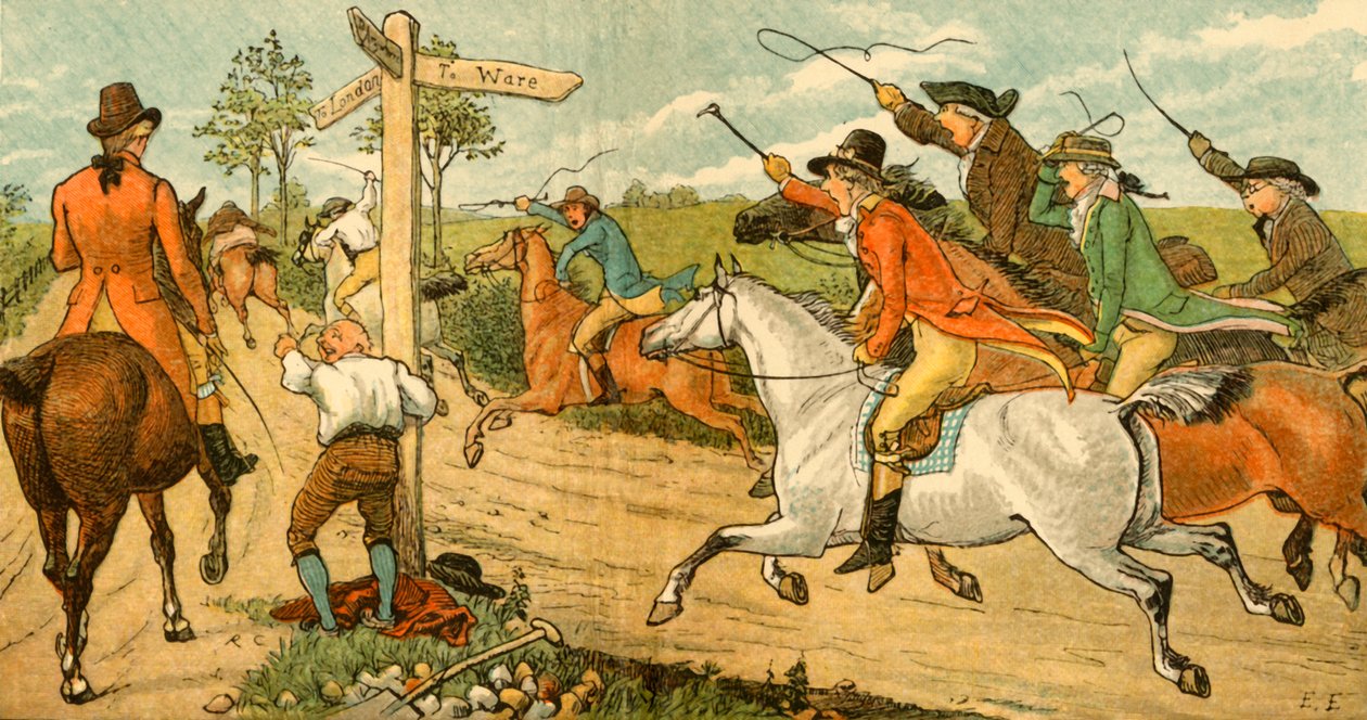 John Gilpin a csavargó lován, akit a járókelők üldöznek, 1878, c1918. alkotó: Randolph Caldecott