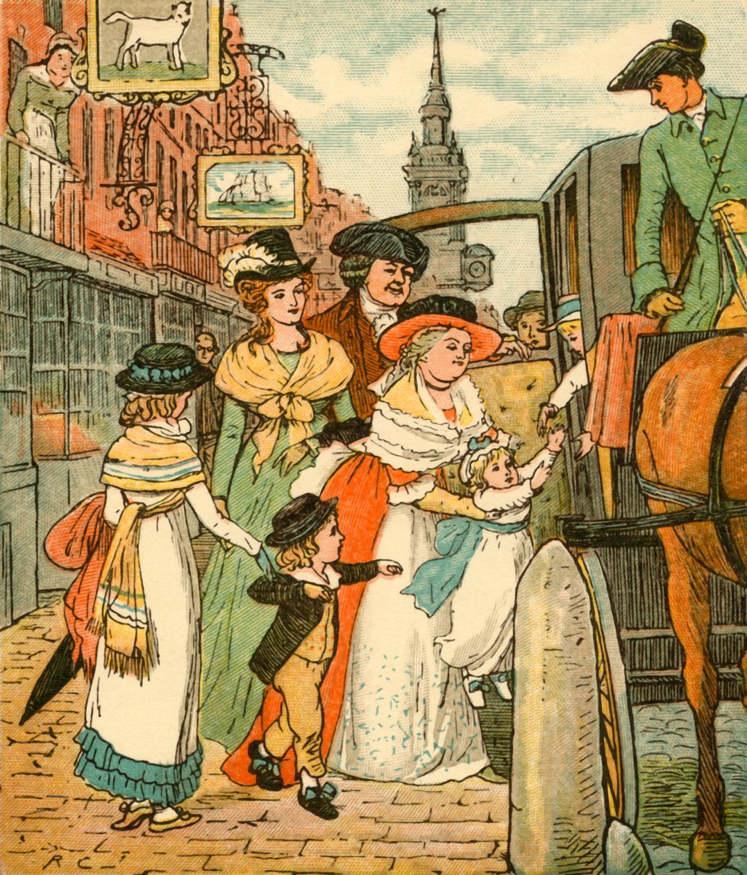 John Gilpin egy sezlonban küldi el családját, 1878, 1918. alkotó: Randolph Caldecott