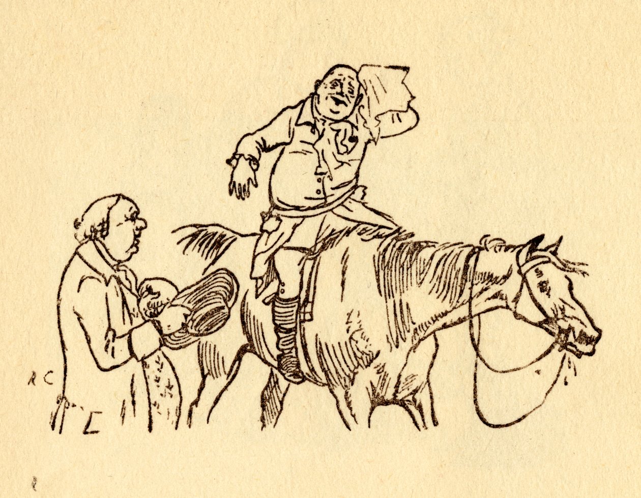 John Gilpin megtörli izzadt homlokát egy zsebkendővel, 1878, 1918. alkotó: Randolph Caldecott