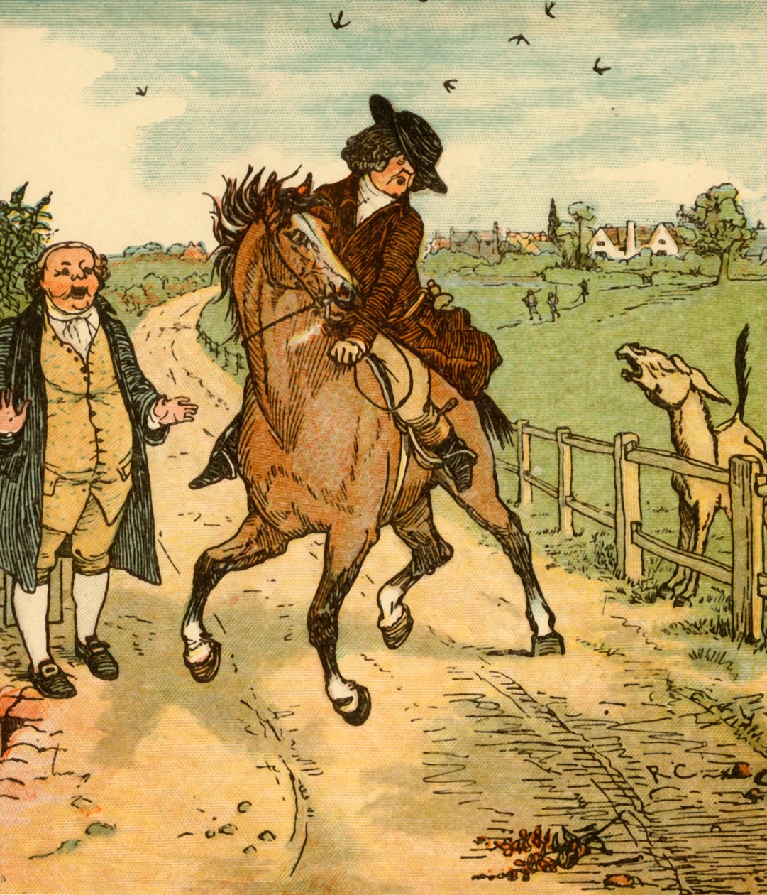 John Gilpins lovát egy szamár riasztotta, 1878, c1918. alkotó: Randolph Caldecott