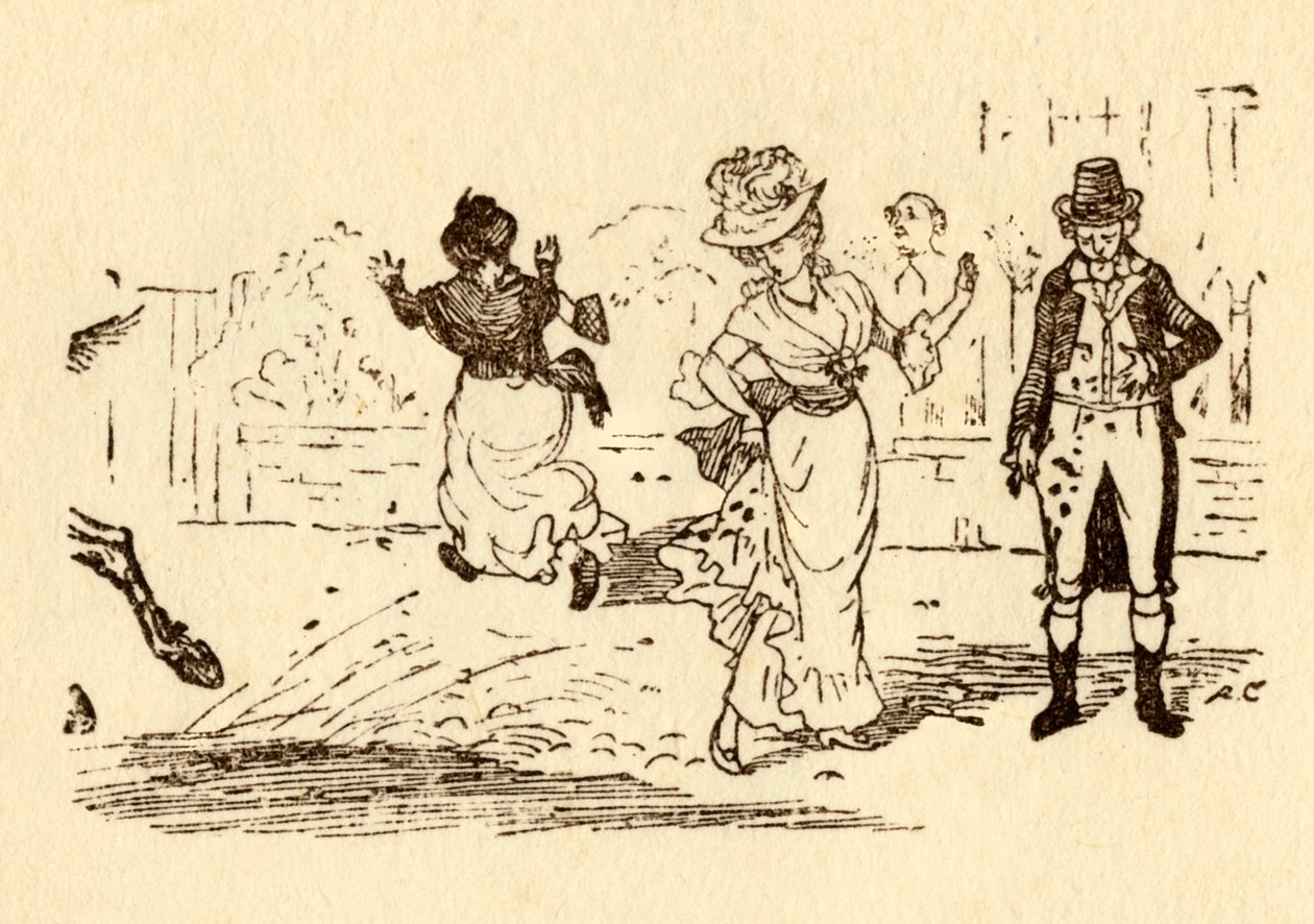 John Gilpins ló sarat fröcsköl egy női ruhára, 1878, 1918. alkotó: Randolph Caldecott