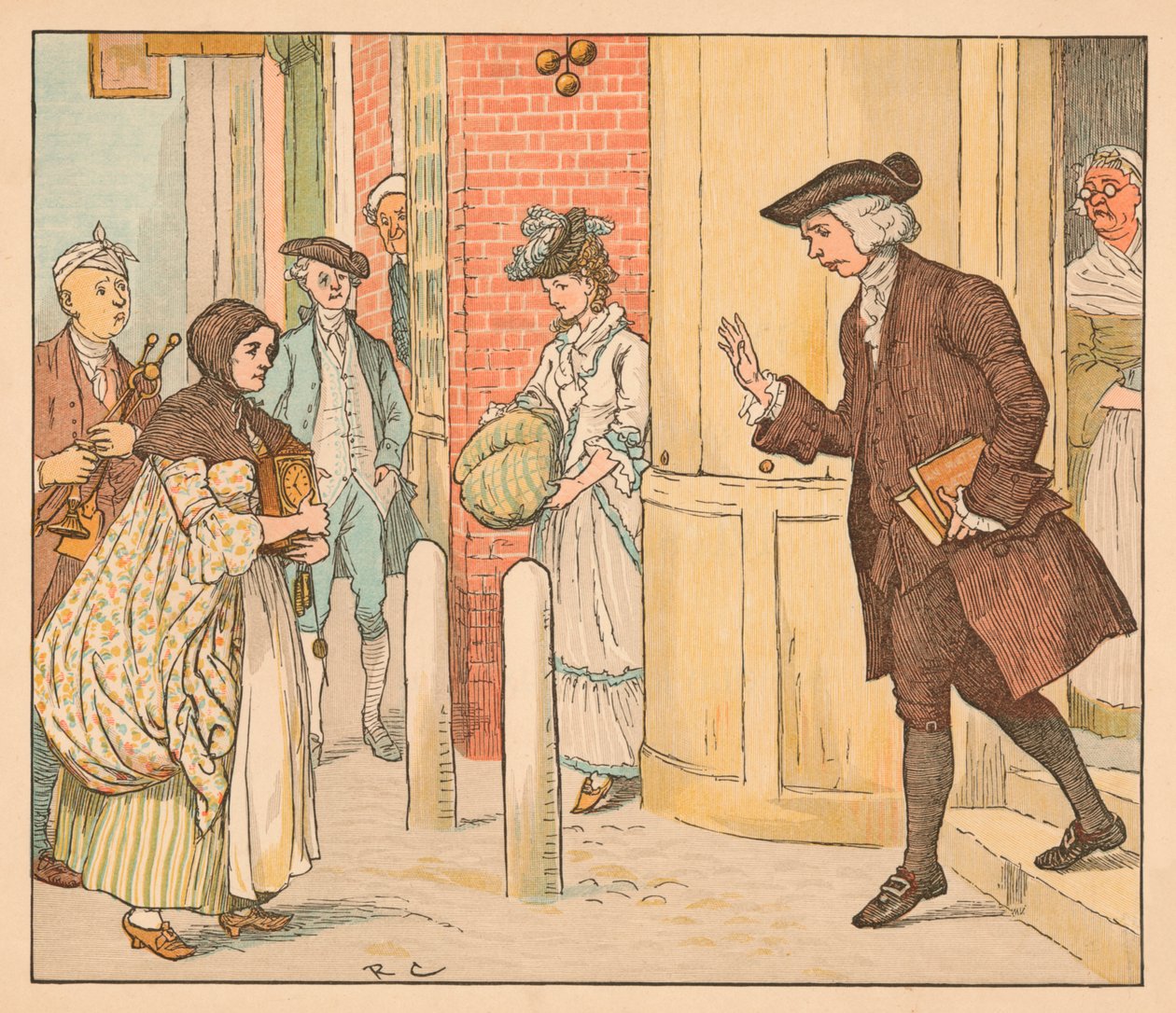 Emberek a zálogházon kívül, c1885, 1934. alkotó: Randolph Caldecott