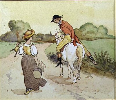 "Megyek veled, csinos szobalányom?", illusztráció a "The Milkmaid"-ből (akvarell papíron) alkotó: Randolph Caldecott