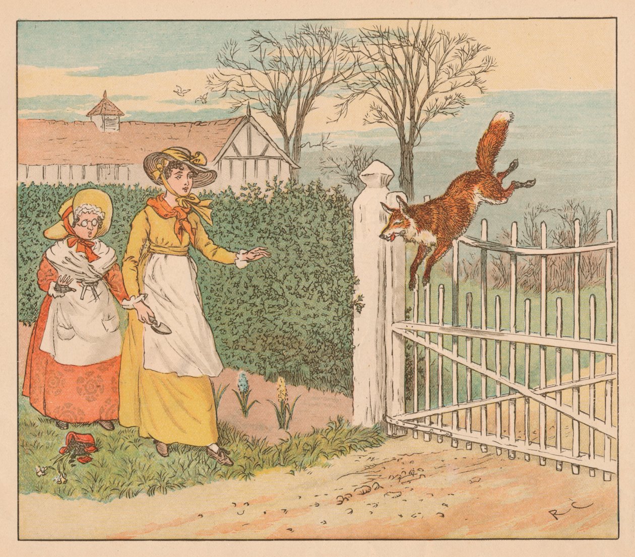 A róka átugrik a plébános kapuján, 1883. alkotó: Randolph Caldecott