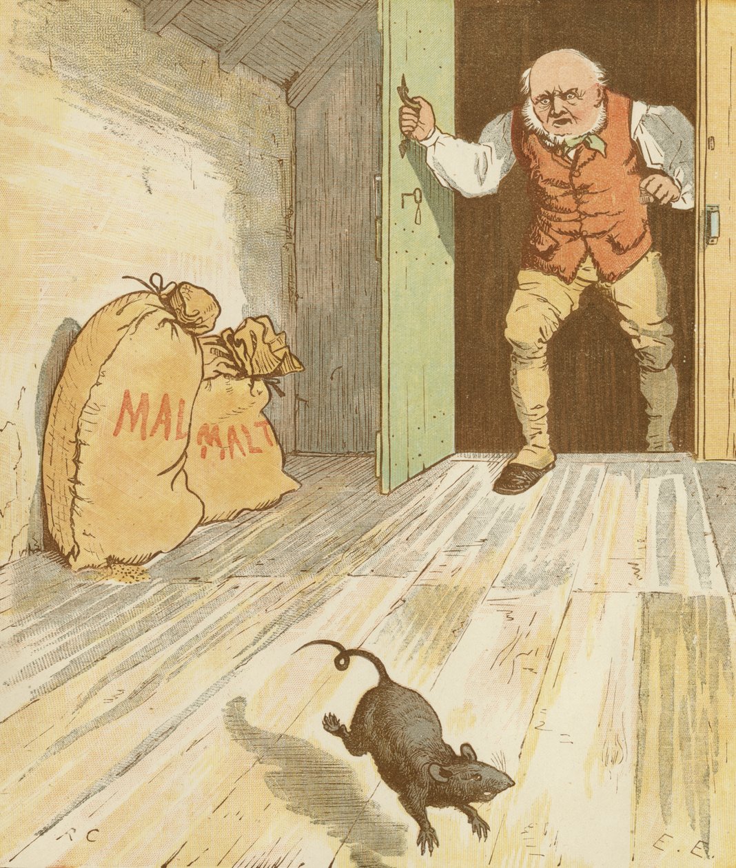 A ház, amelyet Jack épített" halmozó mondóka. A patkány, aki megette a malátát. Illusztráció: Randolph Caldecott. alkotó: Randolph Caldecott
