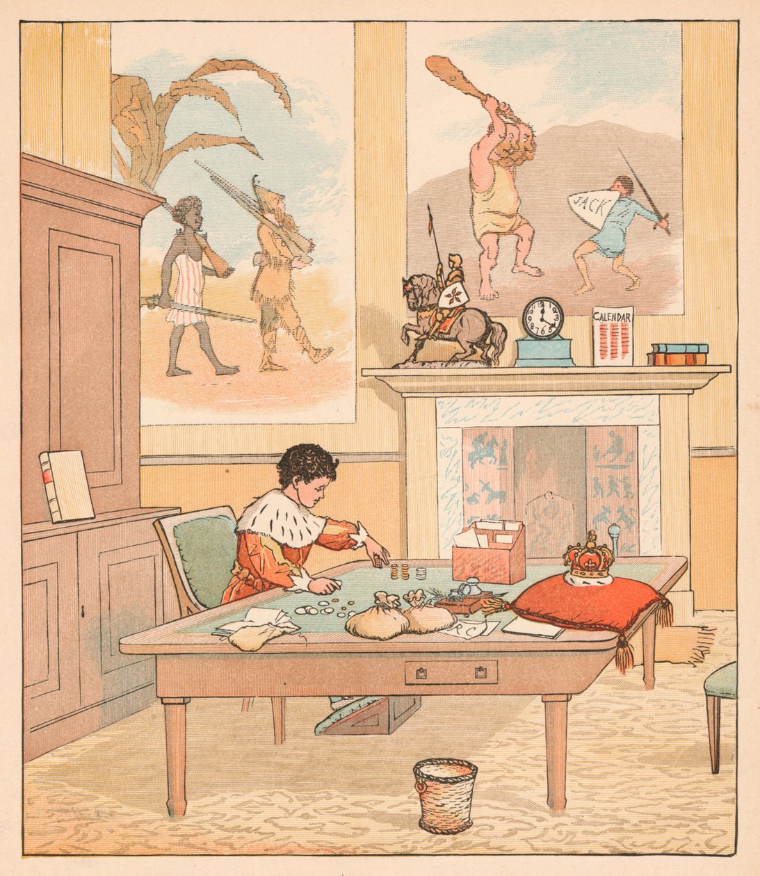 A király a számlálóházában volt, Pénzét számolta ki, 1880. alkotó: Randolph Caldecott