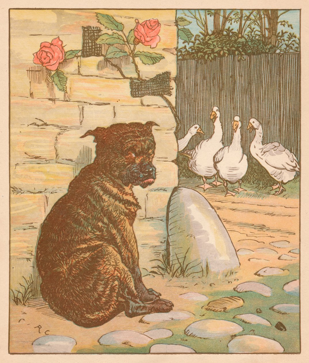 A kutya, aki aggasztotta a macskát..., c1878. alkotó: Randolph Caldecott