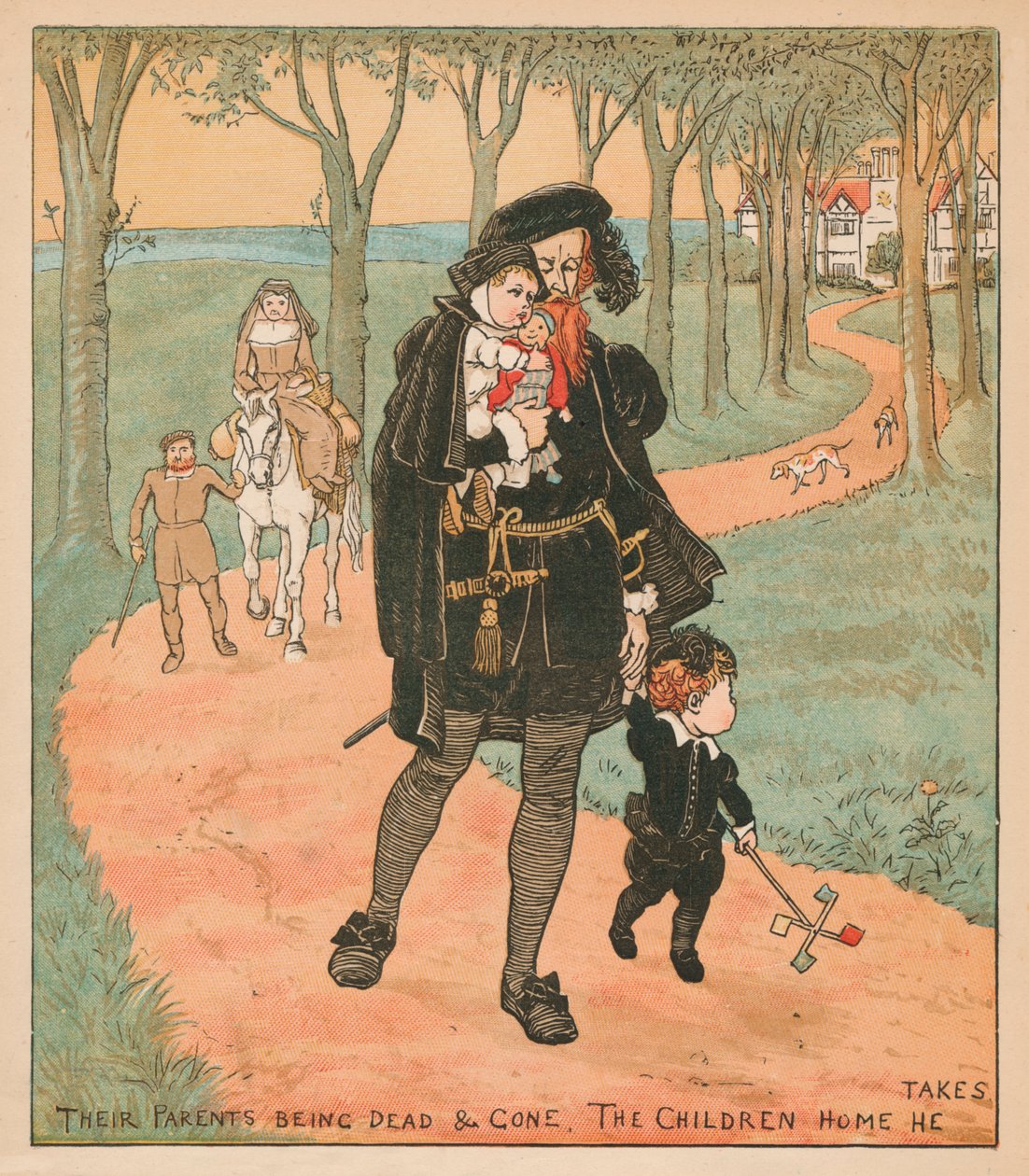 Air Parents Being Dead & Gone, The Children Home He Takes, c1878. alkotó: Randolph Caldecott